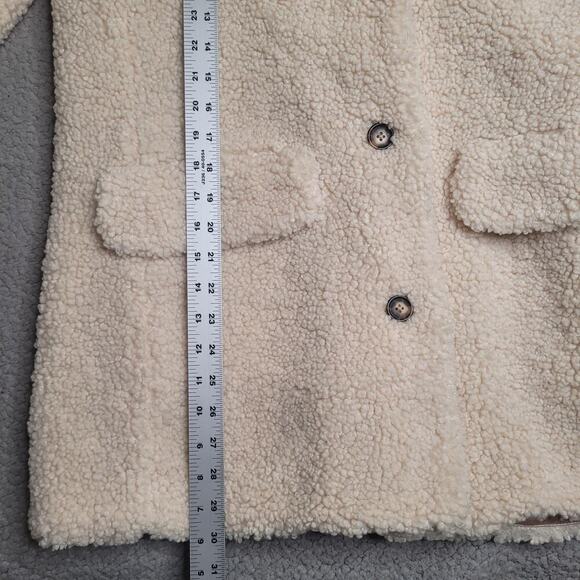 J.Crew Teddy Sherpa Coat Medium Ivory Cream Button Down Collared Lined BA527 - Picture 9 of 12